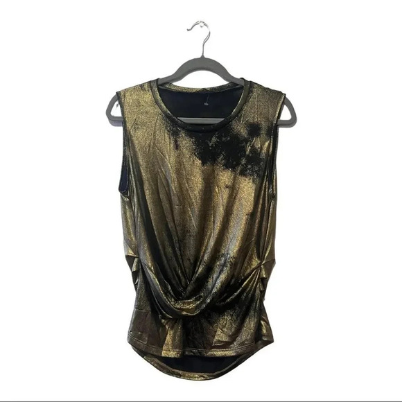 Kobi Halperin Gold Sleeveless Rouching Top Blouse Large - Picture 1 of 6